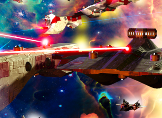 Spartan Battle cruisers battle in space